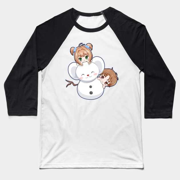 Chibi Sakura Syaoran Snowman Baseball T-Shirt by LoShimizu